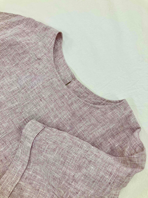 涼しいリネン生地の半袖ブラウス　ピンク 5枚目の画像