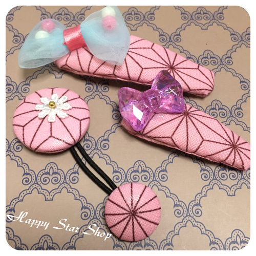 クルミパッチンピン くるみボタン ヘアゴム 3点セット 和柄デザイン  