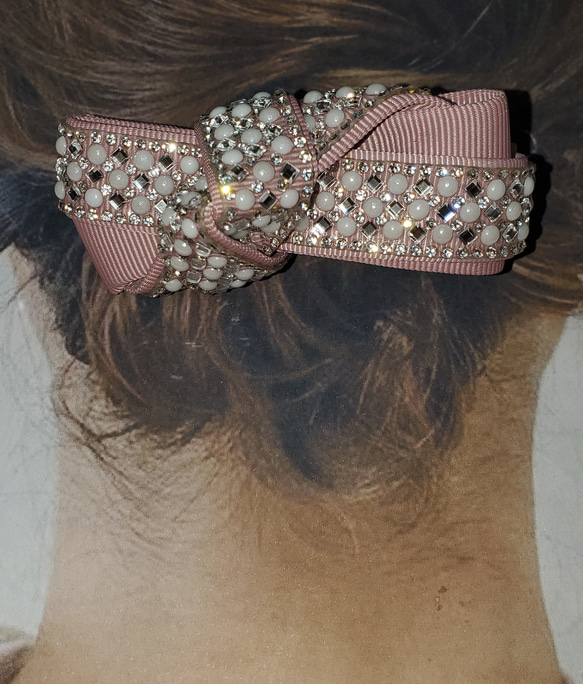 Pave ribbon collection パベリボンコレクション　くすみピンク　ビジュ　バレッタ　キラキラ　 2枚目の画像