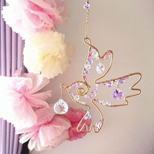 美しい鳥のサンキャッチャー ワイヤークラフト シーグラスアート