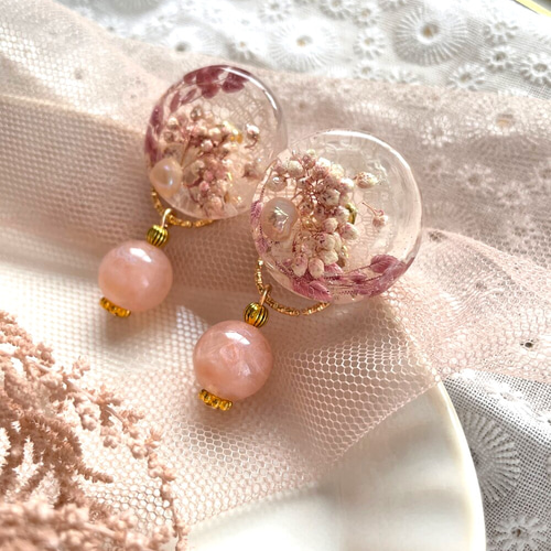 ミニ薔薇 バラ 花びら レジンピアス ☆ サージカルステンレス