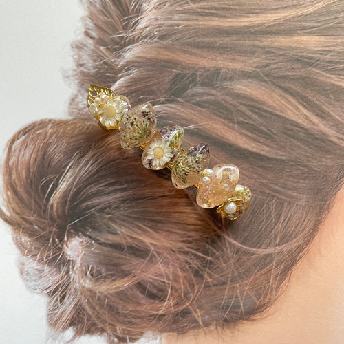 Bー3618】レジン バレッタ／ドライフラワー 【UVレジン】桜のドライ