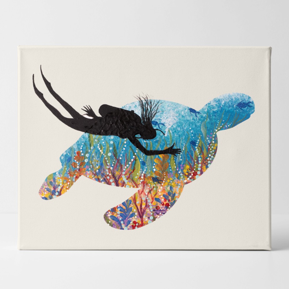 国内正規□ 【ウミガメ】アクリル画 F3 風景画 絵画 原画 動物画