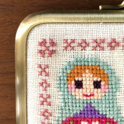 がま口　ソーイングセット　ニードルブック　刺繍　マトリョーシカ　ペパーミント 4枚目の画像
