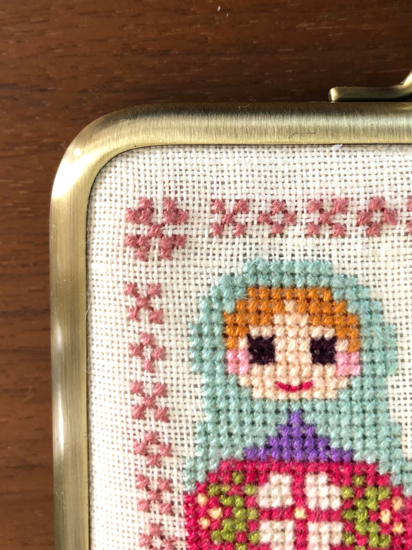 がま口　ソーイングセット　ニードルブック　刺繍　マトリョーシカ　ペパーミント 4枚目の画像