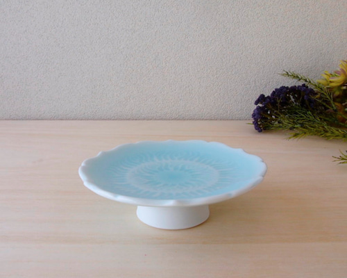 青と白の風景画 陶器皿 楕円形 北欧 レトロ 野菜柄 大皿 盛皿