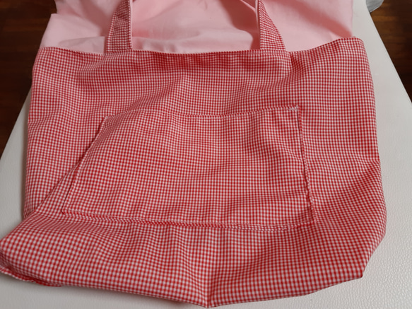 ピンクのシーチング　裏　赤と白のチェックの綿　リバーシブル 6枚目の画像