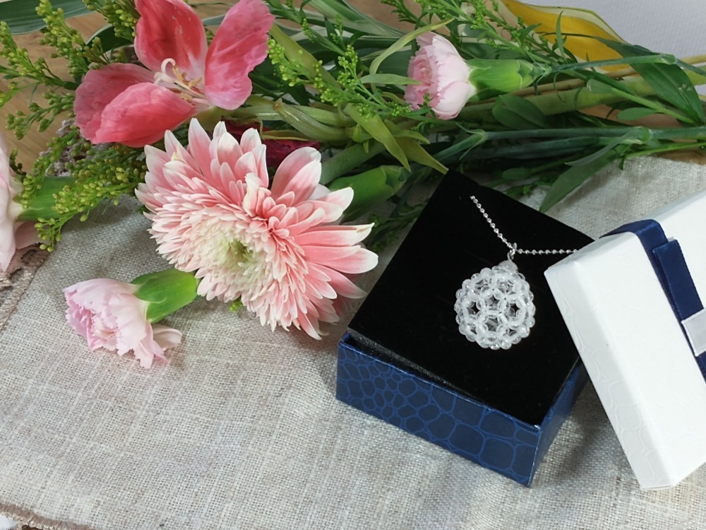 天然石水晶 3㎜　クリスタルフラーレン　チャーム　2個組み　麻袋付き