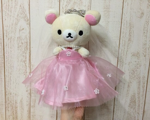 misso bear ピンク、ホワイトリネンドレスのぬいぐるみ 1_30c053dddb6f44285a6cf7597e60