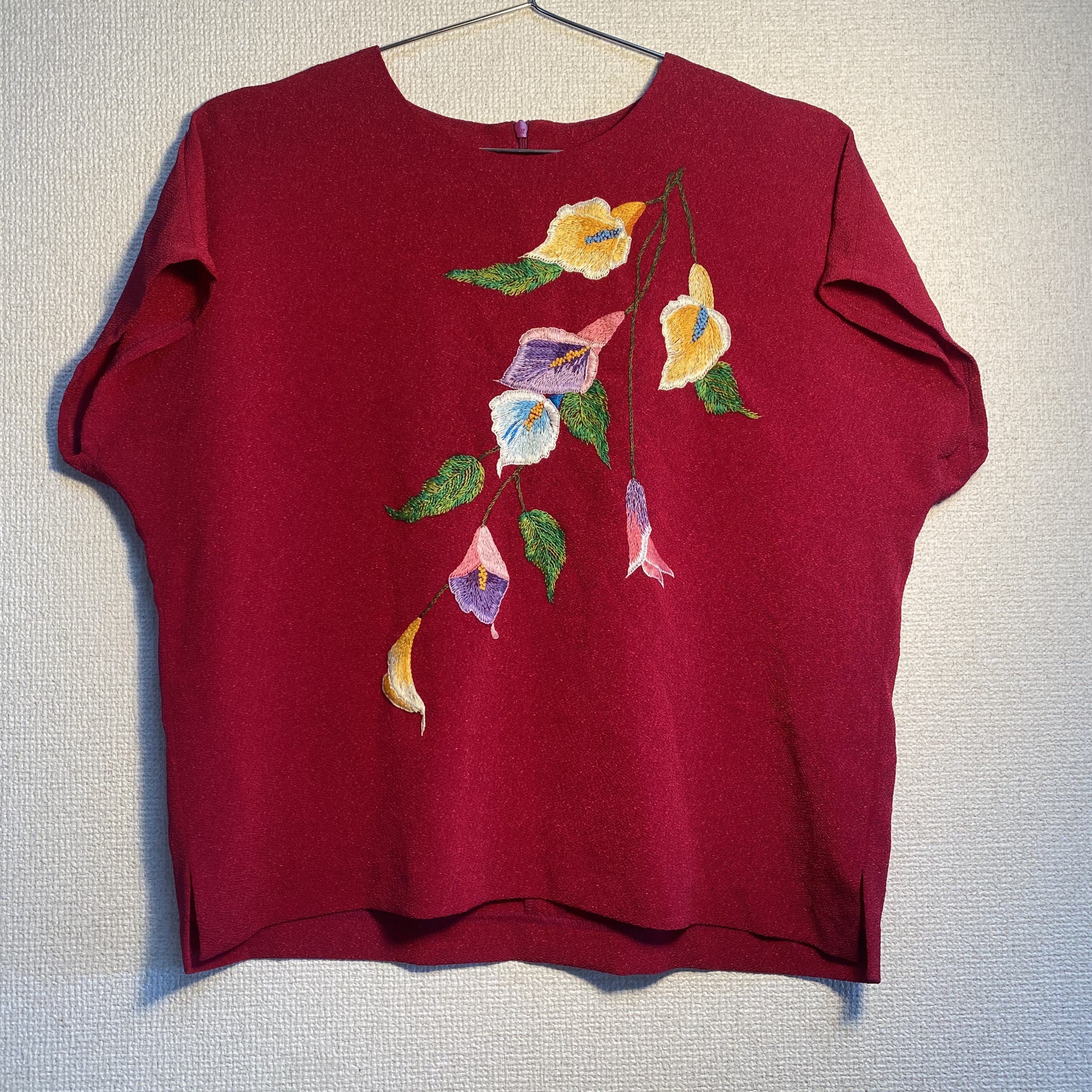 花柄刺繍 半袖シャツ