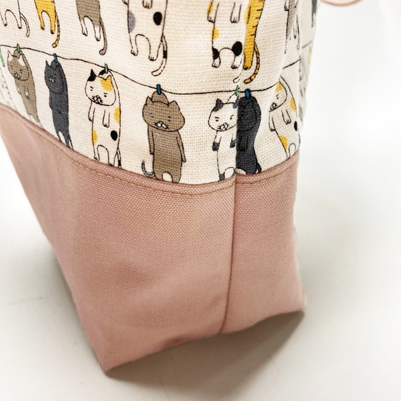 洗濯猫 干し猫 キャンバス地 ピンク ミニトートバッグ ねこ ネコ 4枚目の画像