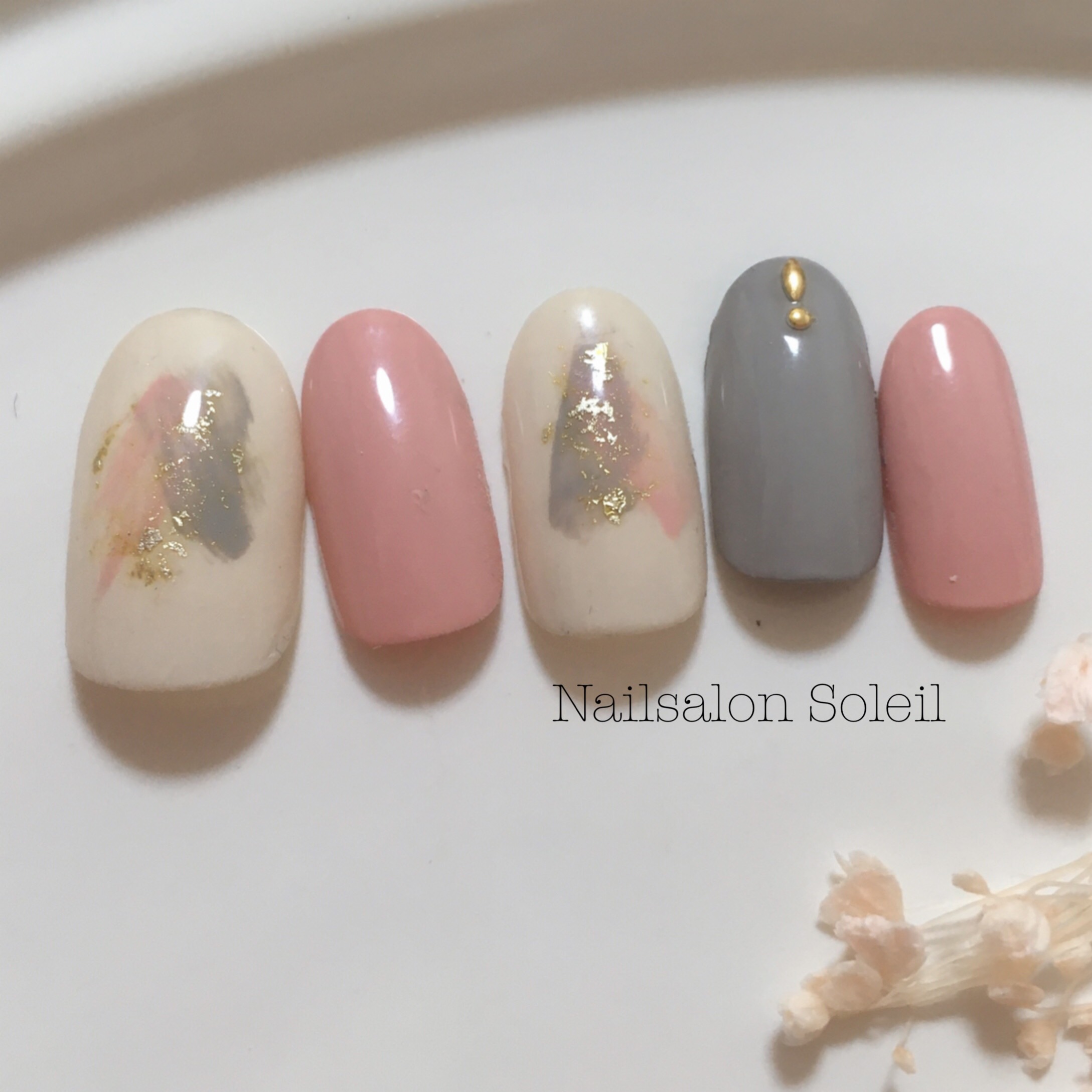 no.029ニュアンスビジューネイル グレーブラウンオーダーサイズ ネイル