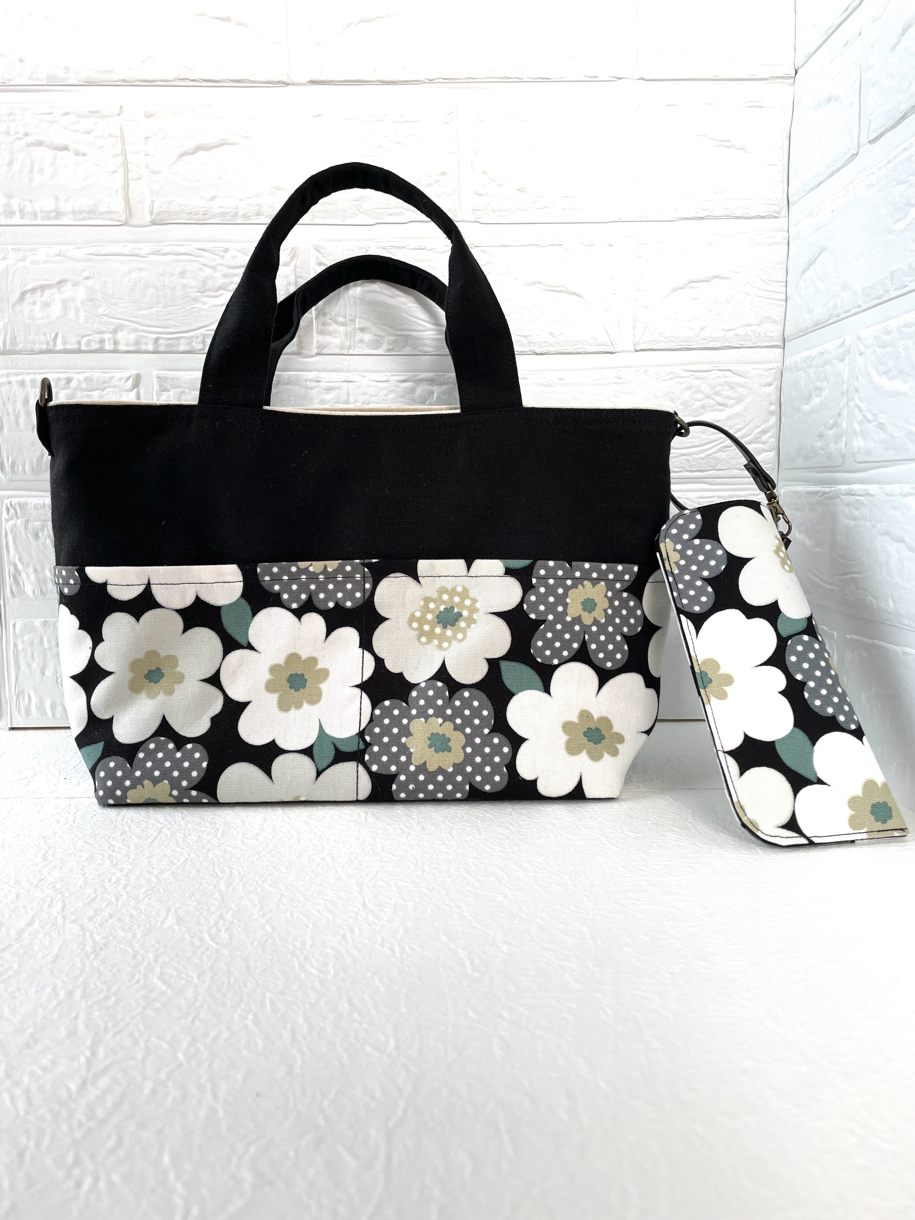 トートバッグ（中）とめがねケースセット／北欧×黒