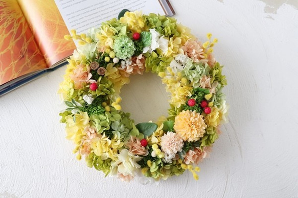 再販×8 幸せ運ぶ ミモザリース 26㎝ 7枚目の画像