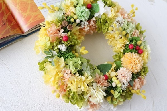 再販×8 幸せ運ぶ ミモザリース 26㎝ 8枚目の画像