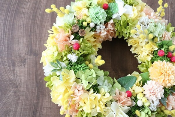 再販×8 幸せ運ぶ ミモザリース 26㎝ 10枚目の画像