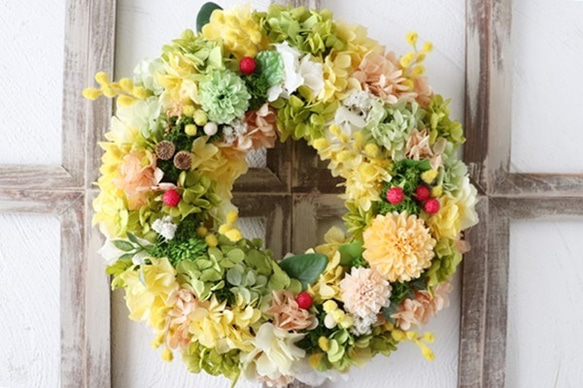 再販×8 幸せ運ぶ ミモザリース 26㎝ 12枚目の画像