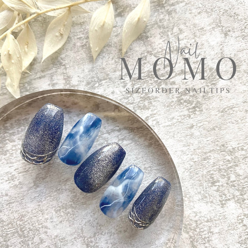 No.345 ネイルチップ 紺 ニュアンス 秋 冬 マグネット