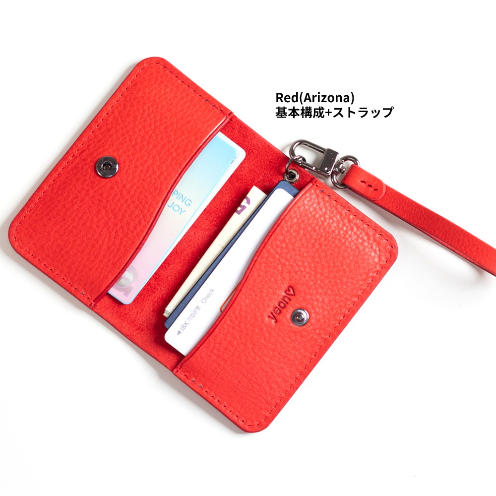 イタリアン牛革 二つ折りミニコンパクト財布 ストラップ キーリング カード 名刺入れケース ギフト 名入れ刻印 BY30