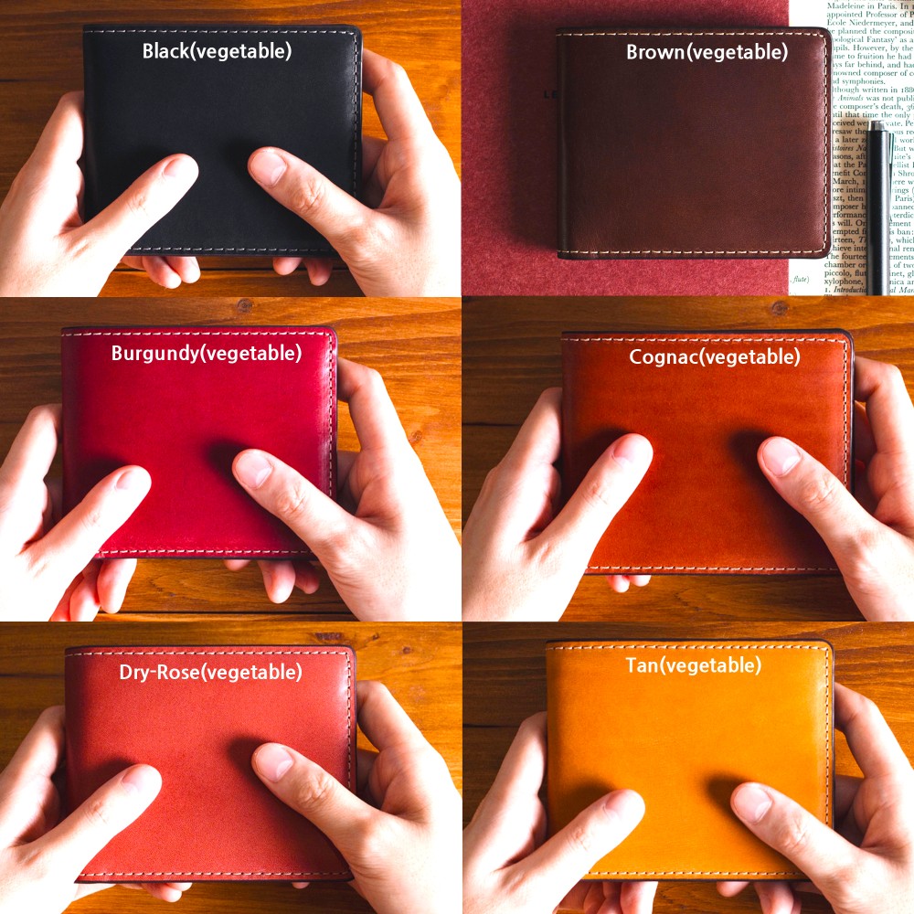 最高級手縫いのクラシック二つ折り財布 スクラッチ 天然牛革 カップル記念日の名入れ プレゼント BM11