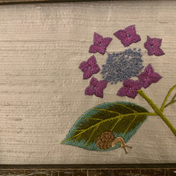 日本刺繍　紫陽花ミニ額 5枚目の画像