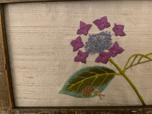 日本刺繍　紫陽花ミニ額 5枚目の画像