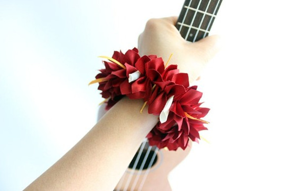 ウクレレリボンレイ ハワイアンクラフト ウクレレストラップ 楽器アクセサリー ブーゲンビリア ギター アロハ 演奏会に 3枚目の画像