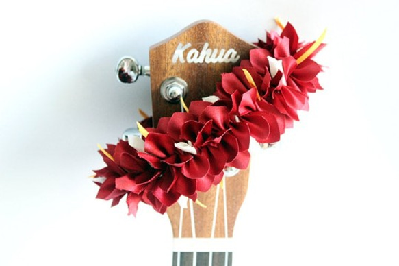 ウクレレリボンレイ ハワイアンクラフト ウクレレストラップ 楽器アクセサリー ブーゲンビリア ギター アロハ 演奏会に 4枚目の画像