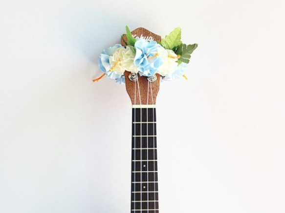 ウクレレリボンレイ ハワイアンクラフト ウクレレストラップ 楽器アクセサリー ハイビスカス ギター アロハ 演奏会に 3枚目の画像