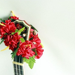 ウクレレリボンレイ ハワイアンクラフト ウクレレストラップ 楽器アクセサリー ハイビスカス ギター アロハ 演奏会に 7枚目の画像