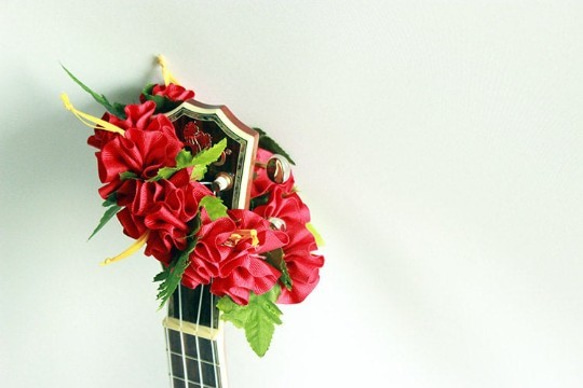 ウクレレリボンレイ ハワイアンクラフト ウクレレストラップ 楽器アクセサリー ハイビスカス ギター アロハ 演奏会に 7枚目の画像