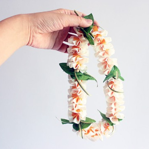 ハワイアンリボンレイ プルメリア リボンネックレス フラダンスや結婚