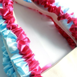 リボン飾りのアロハ・トートバッグ　ピンク＆ブルー 　フリルハンドル　 5枚目の画像