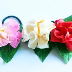木槿花髮帶/3 件套裝/用於草裙舞、浴衣和尤克里裡演奏會/夏威夷花領帶、花飾、絲帶花環 第1張的照片