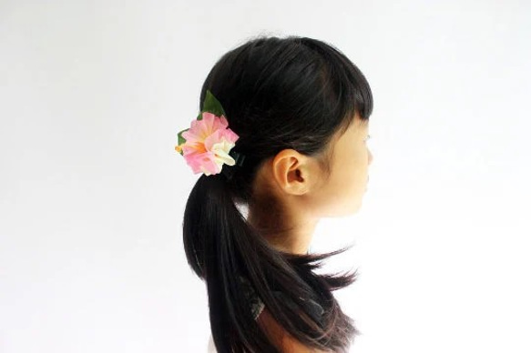 木槿花髮帶/3 件套裝/用於草裙舞、浴衣和尤克里裡演奏會/夏威夷花領帶、花飾、絲帶花環 第9張的照片