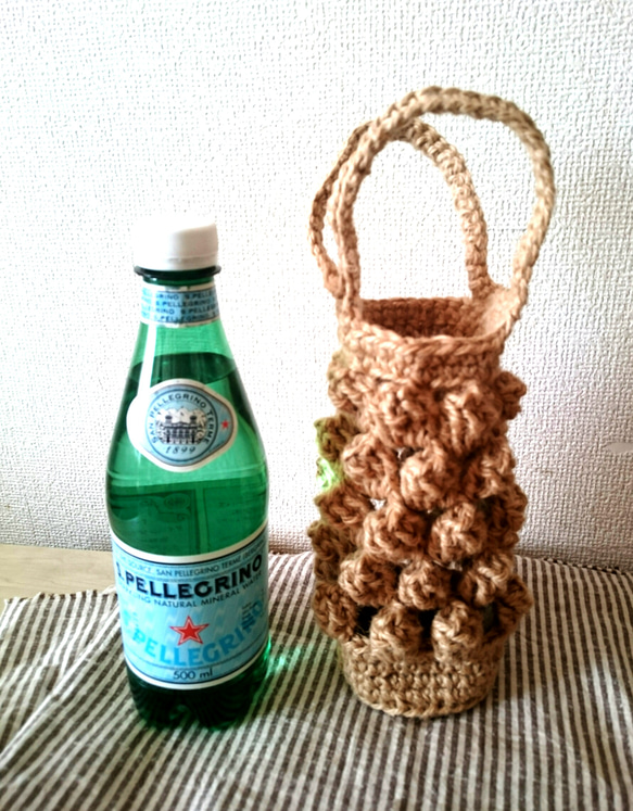 麻紐編みのぽこぽこ＊。゜ペットボトルホルダー＊。゜ かご