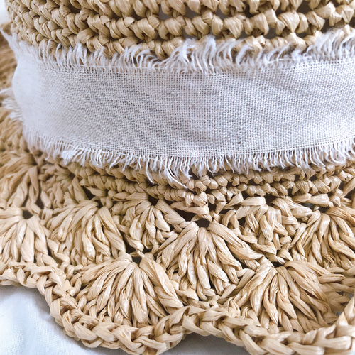 再販】オーダーサイズ可能!!つば広めの模様編み麦わら帽子 帽子(ベビー