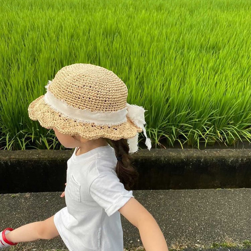 再販】オーダーサイズ可能!!つば広めの模様編み麦わら帽子 帽子(ベビー