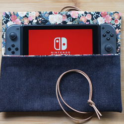 デニム＋レザーストラップ Nintendo Switch ケース 5枚目の画像