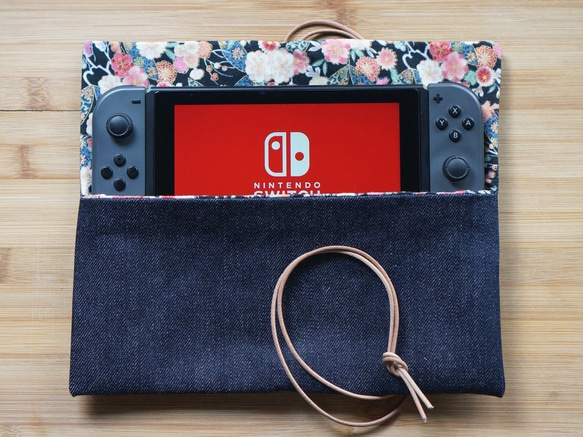 デニム＋レザーストラップ Nintendo Switch ケース 5枚目の画像