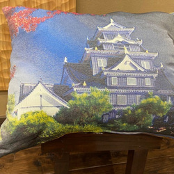 写刺織クッションカバー(岡山城)　『シルクとポリエステルの融合』 2枚目の画像