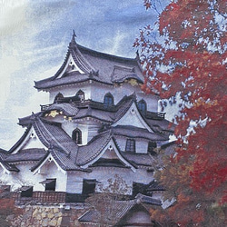 写刺織クッションカバー(彦根城)　『シルクとポリエステルの融合』 2枚目の画像