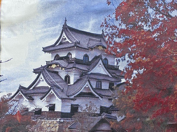 写刺織クッションカバー(彦根城)　『シルクとポリエステルの融合』 2枚目の画像