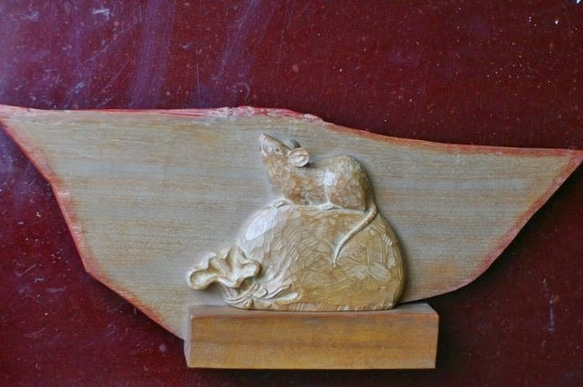 木彫パネル《宝袋ネズミ》 2枚目の画像