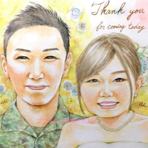 ウェディングにがおえ・水彩画A4サイズ似顔絵オーダー ウェルカム  