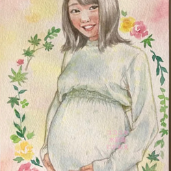 マタニティにがおえ水彩画・マタニティフォトを絵に！妊婦さん似顔絵オーダー 11枚目の画像