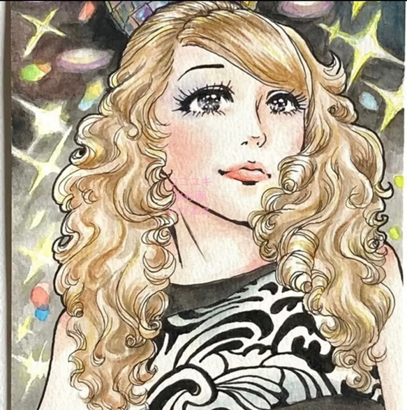レトロにがおえ・昭和の少女マンガ風水彩画イラスト／70年代風