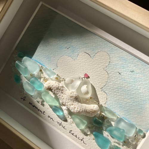真夏の想い出 シーグラス☆天然石☆ヒーリングアート☆フレーム フォト