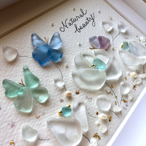 シーグラスアート 可愛いお花満開だね(,,>᎑<,,)♡（WOL.S シーグラス  