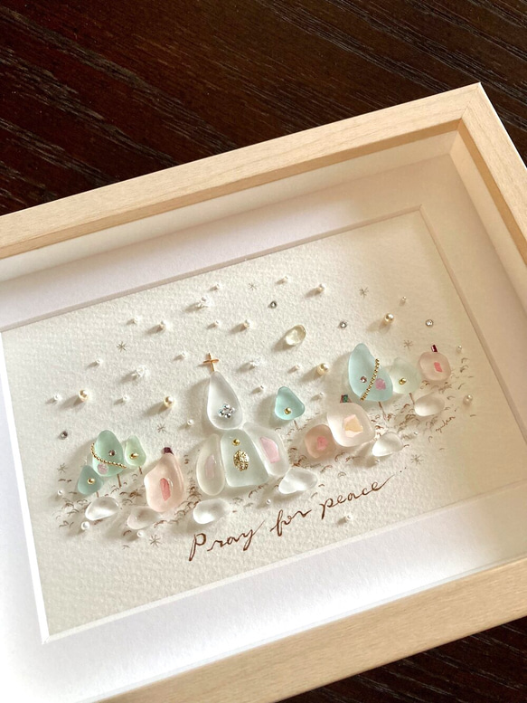 祈りの夜5 シーグラス／天然石／フレームアート／雪景色／冬／星空